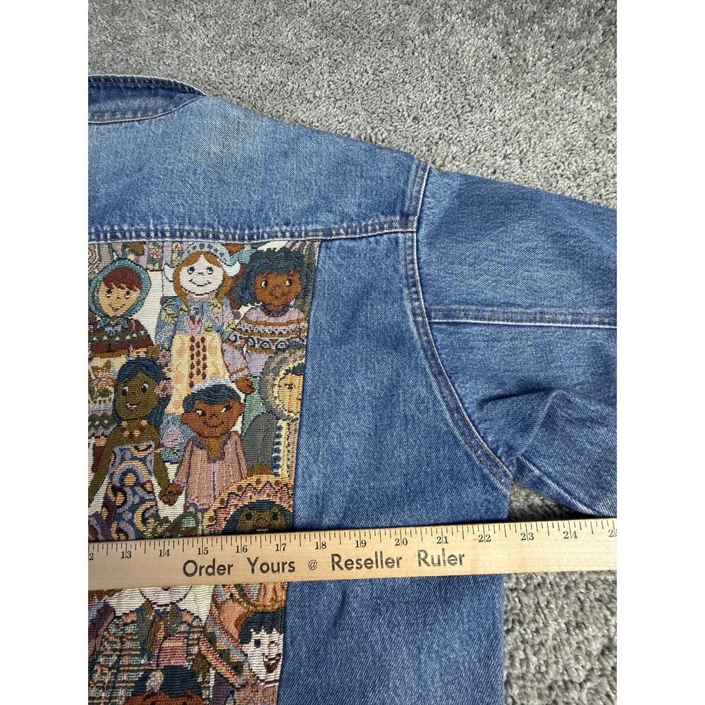 Vintage Nadia Jacket Womens M Blue Denim Teacher Children Tapestry RARE USA - Picture 8 of 10